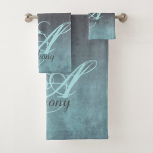 Elegant Mint Grey Black rustic monogram Bath Towel Set