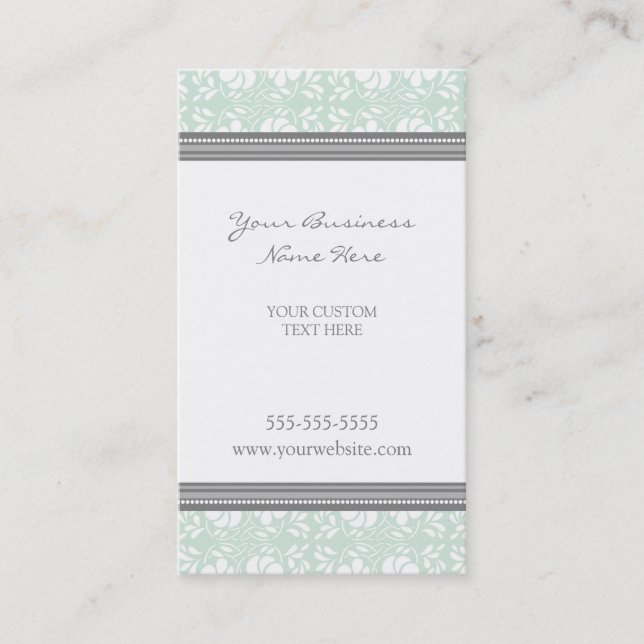 Elegant Mint Grey Damask Business Cards (Front)