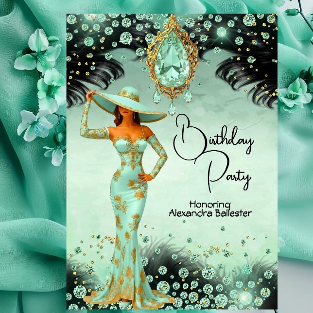 Elegant Mint Jewels Dress Gold Birthday Party Invitation (Creator Uploaded)