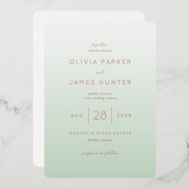 Elegant Mint Minimalist Wedding Invitation (Front/Back)