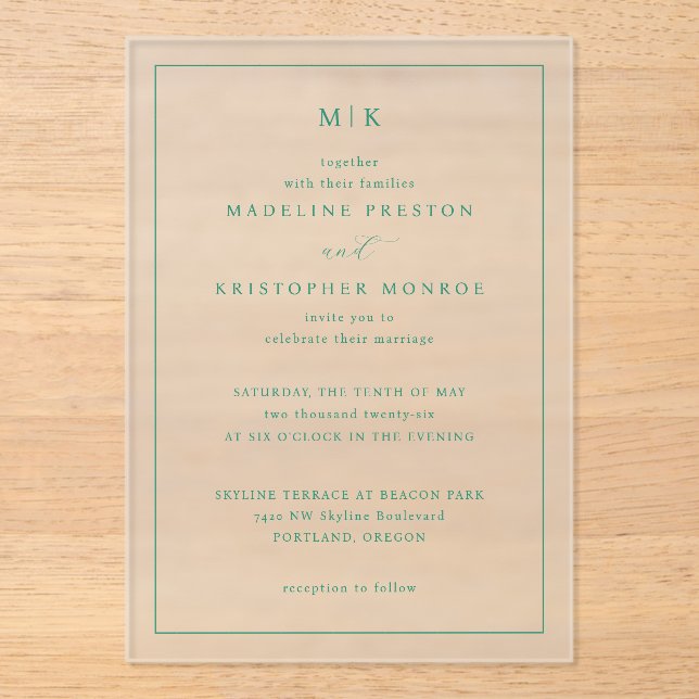 Elegant Mint Minimalist Wedding Invitation (Front)