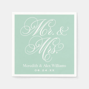 Elegant Mint Mr and Mrs Script Wedding Napkin
