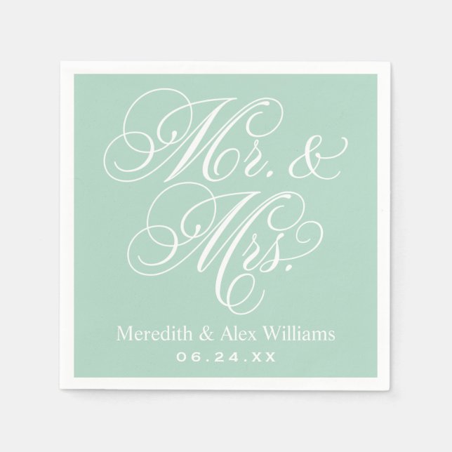 Elegant Mint Mr and Mrs Script Wedding Napkin (Front)