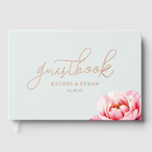 Elegant Mint Peony Guestbook