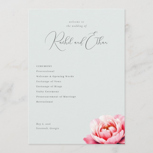 Elegant Mint Peony Wedding Program (Front)