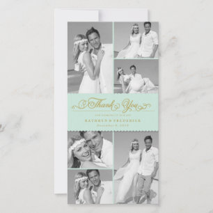 Elegant Mint Scalloped Band 6 Photo Chic Wedding Thank You Card