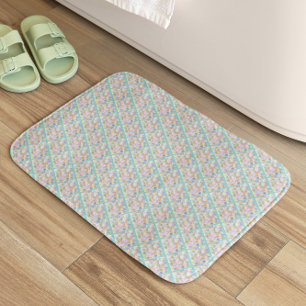 Elegant Mint Square Rhombus Abstract  Bath Mat