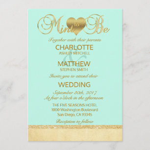 Elegant MINT TO BE Gold Modern Wedding Invitation
