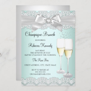 Elegant Mint White Lace Champagne Brunch Invite