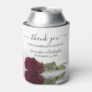 Elegant Mirrored Burgundy Rose Wedding Thank You Can Cooler