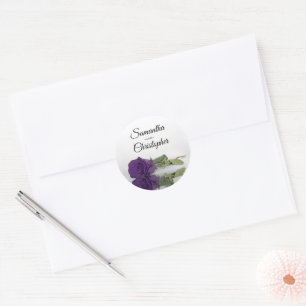 Elegant Mirrored Royal Purple Rose Wedding Classic Round Sticker