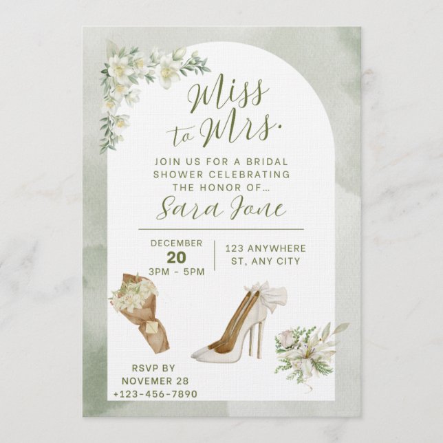 Elegant Miss to Mrs Bridal Shower Invitation (Front)