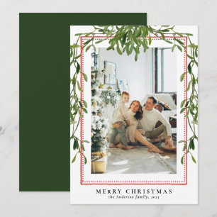 Elegant Mistletoe Botanical Frame Merry Christmas Holiday Card
