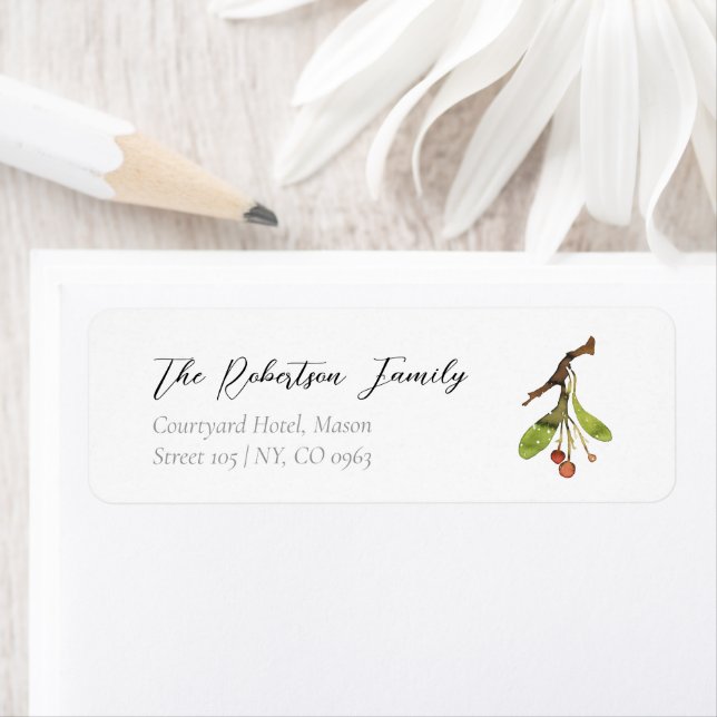 Elegant Mistletoe Christmas Return Address Label (Insitu)