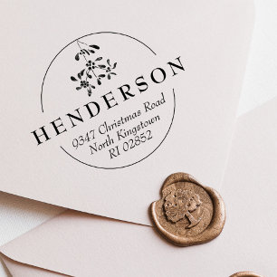 Elegant Mistletoe Christmas Return Address Rubber Stamp