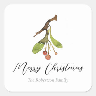Elegant Mistletoe Christmas Square Sticker
