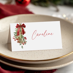 Elegant Mistletoe Holiday  Place Card