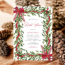 Elegant Mistletoe Red Bow Christmas Bridal Shower