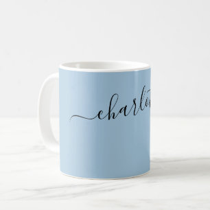 Elegant Misty Blue Colour Modern Name Personalised Coffee Mug