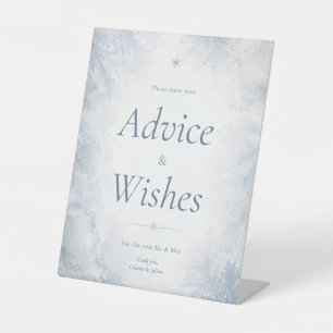 Elegant Misty Blue Wedding Frosty Advice & Wishes Pedestal Sign