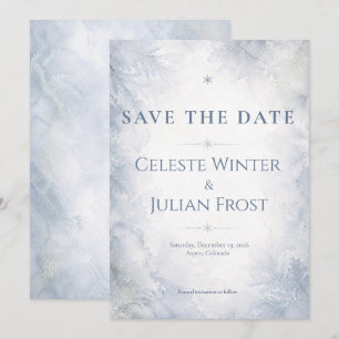 Elegant Misty Blue Winter Frost Timeless  Save The Date