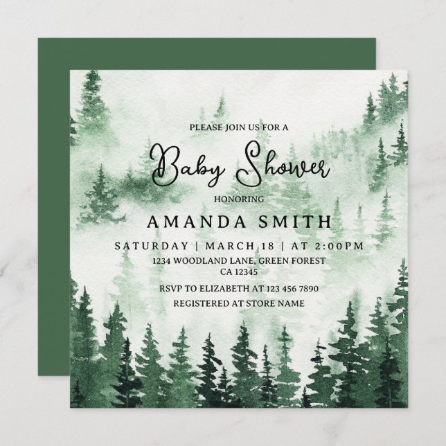 Elegant Misty Forest Baby Shower  Invitation (Front/Back)