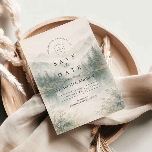 Elegant Misty Forest Mountain Wedding Save The Date (Creator Uploaded)