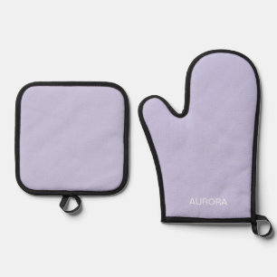 Elegant Misty Lilac Personalised Name - Oven Mitt & Pot Holder Set