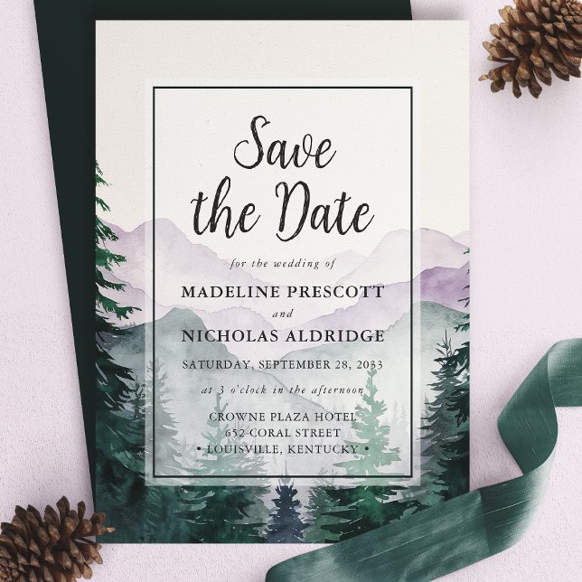Elegant Misty Mountain Forest Save The Date Card (Creator Uploaded)