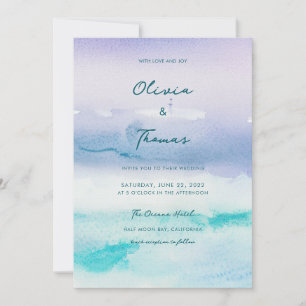 Elegant Misty Ocean Landscape Boat Beach Wedding Invitation