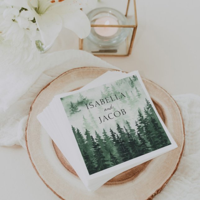 Elegant Misty Pine Forest Wedding Napkin (Creator Uploaded)