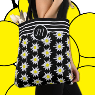 Elegant Mix Pattern Black Tote with Monogram