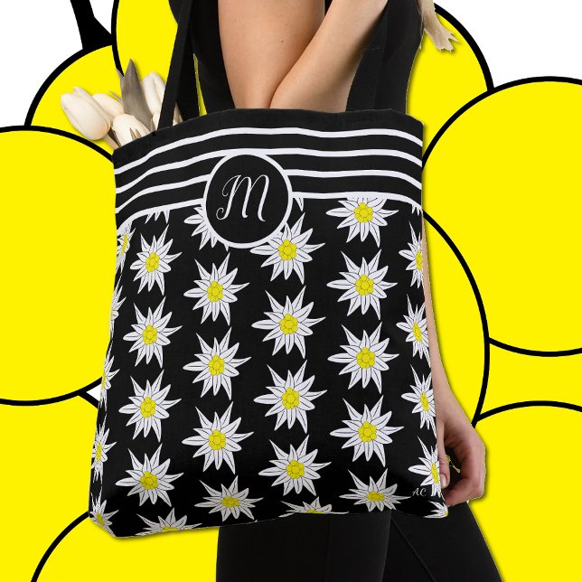 Elegant Mix Pattern Black Tote with Monogram (Creator Uploaded)