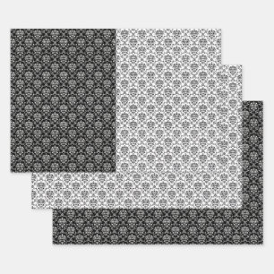 Elegant Mixed Black and White Damask Wrapping Paper Sheet