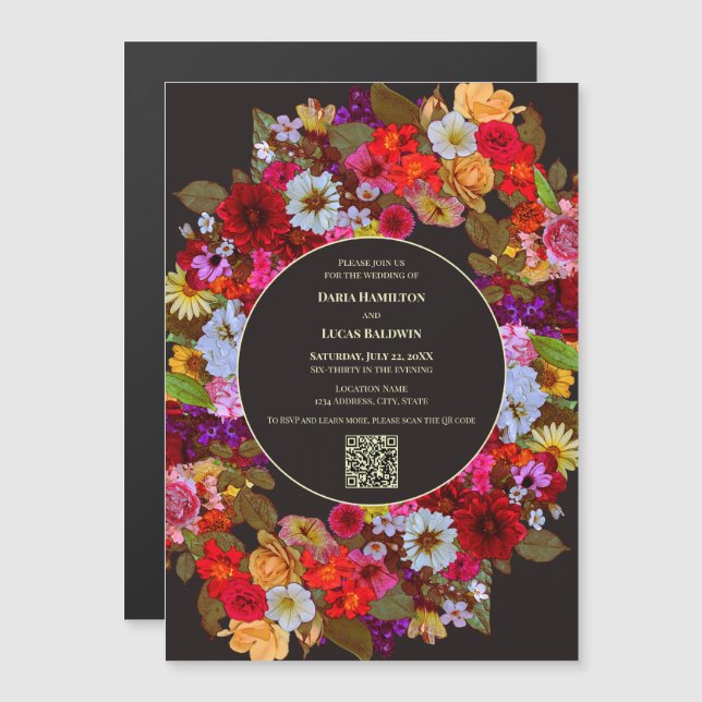 Elegant Mixed Flower Arrangement - QR Code Wedding Magnetic Invitation (Front/Back)