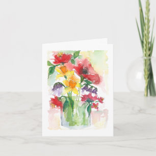 Elegant Mixed Flowers Bouquet   Happy Birthday   Holiday Card