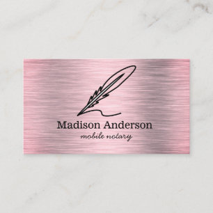 Elegant Mobile Notary Quill Gold Brushed Metal Business Card