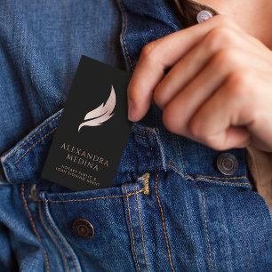 Elegant Mobile Notary Rose Gold Feather Business Card