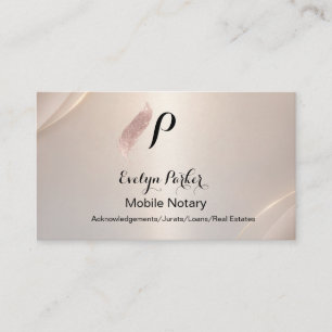 Elegant Mobile Notary Rose Gold Feather Business Card