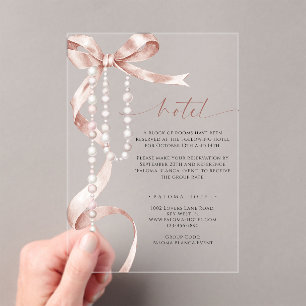 Elegant Mocha Bow & Rosary Hotel Enclosure Acrylic Invitations