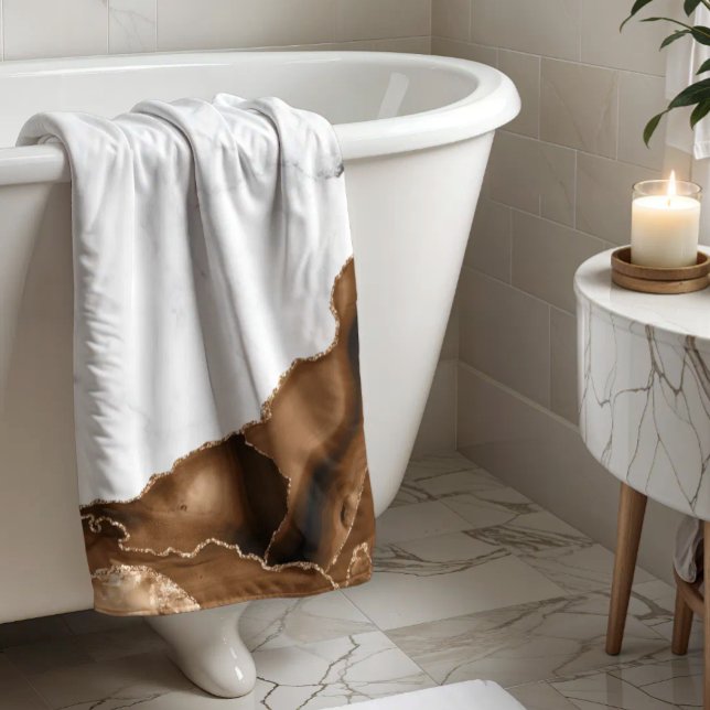 Elegant Mocha Brown Agate Gold Glitter Marble Bath Towel (Creator Uploaded)