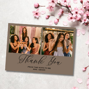 Elegant Mocha Brown Photo Bridal Thank You Card