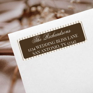 Elegant Mocha Brown Stripes Wedding Return Address Label