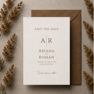Elegant Mocha Brown Timeless Minimalist Wedding  Save The Date