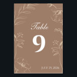 Elegant Mocha Floral Line Art Wedding Table Number<br><div class="desc">Guide your guests to their seats in style with this elegant mocha floral line art wedding table number card. Featuring delicate fine art botanical illustrations framing clean, modern typography, this design effortlessly brings a touch of timeless luxury and minimalist sophistication to your reception decor. Easily customize the table number and...</div>