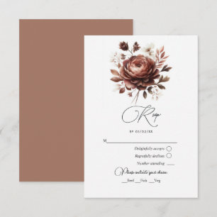 Elegant Mocha Mousse Floral Wedding RSVP Card
