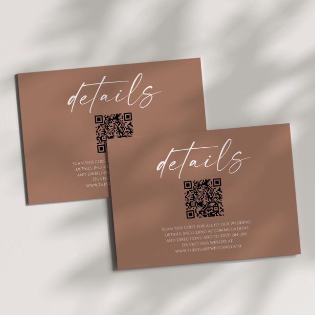 Elegant Mocha Mousse QR Code Wedding Details Enclosure Card (Creator Uploaded)