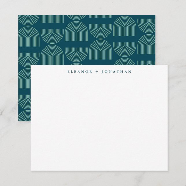 Elegant Mod Arch Lines Teal Blue Personalised Name Card (Front/Back)