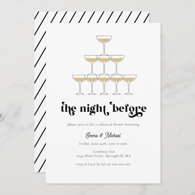 Elegant Mod Champagne Rehearsal Dinner Invitation (Front/Back)