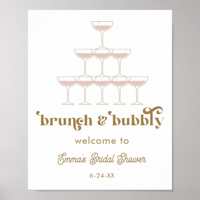 Elegant Mod Champagne Retro Bridal Shower Welcome  Poster (Front)